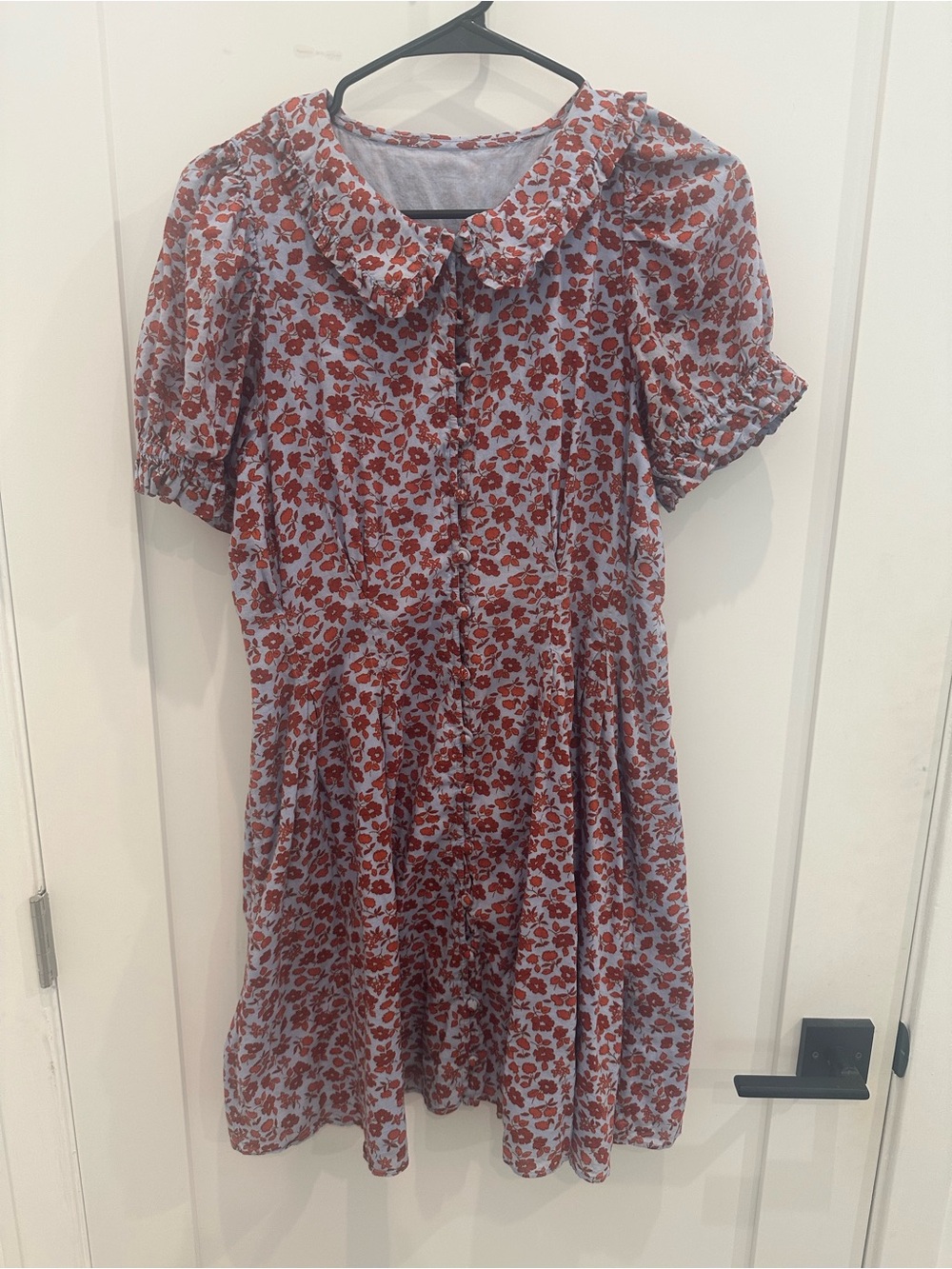 Madewell Floral Red and Light Blue Cotton Dress